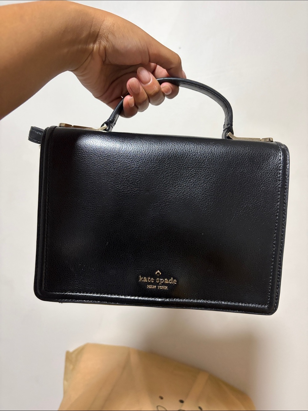 kate spade Black Leather Structured Top-Handle Satchel crossbody strap as well